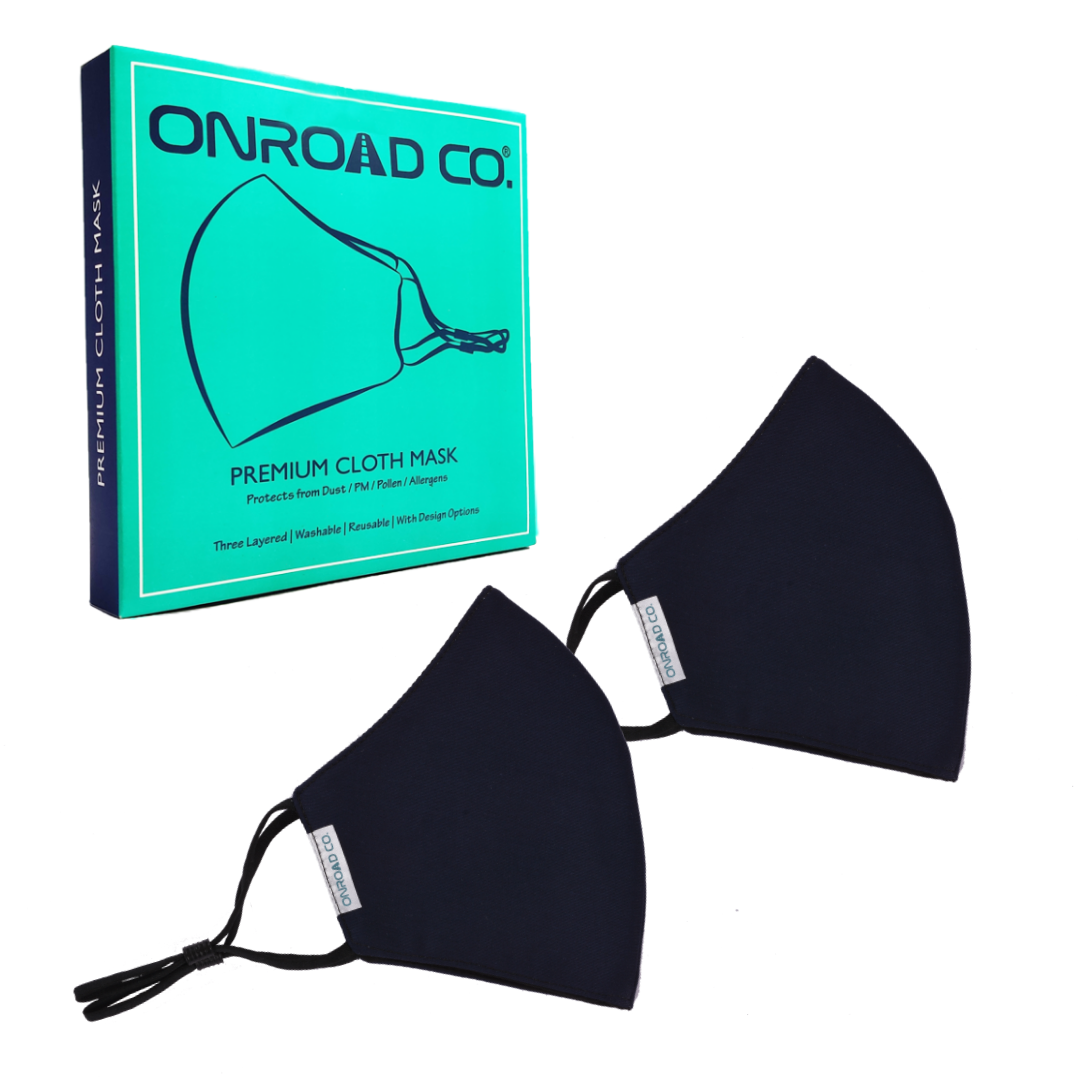 Onroad Co. Cotton Reusable and Washable 3 Layered Cloth Mask (Blue - Pack of 2, Medium (Ideal for 35-60 kg weight range)) for Unisex