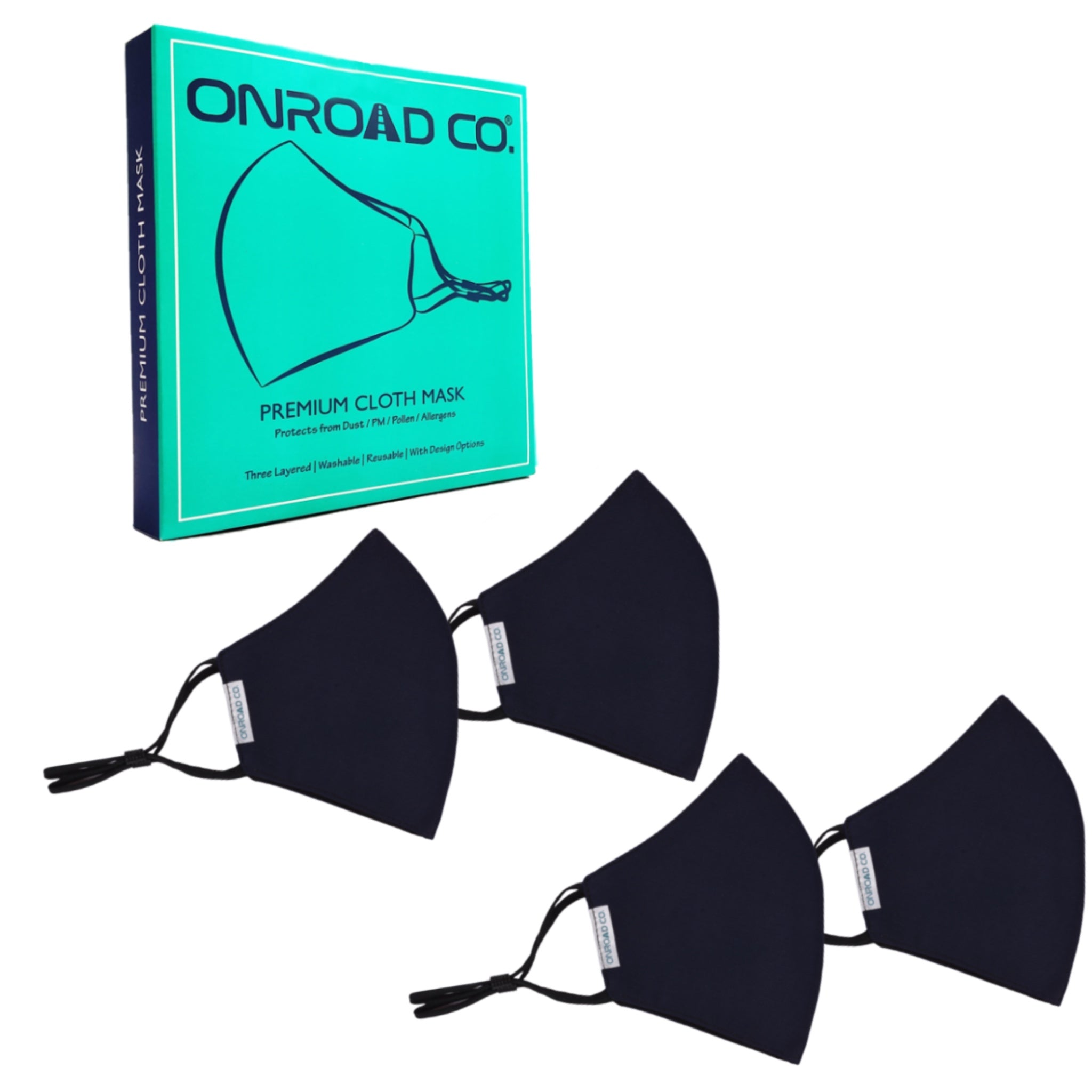 Onroad Co. Cotton Reusable and Washable 3 Layered Cloth Mask (Blue - Pack of 4, Medium (Ideal for 35-60 kg weight range)) for Unisex