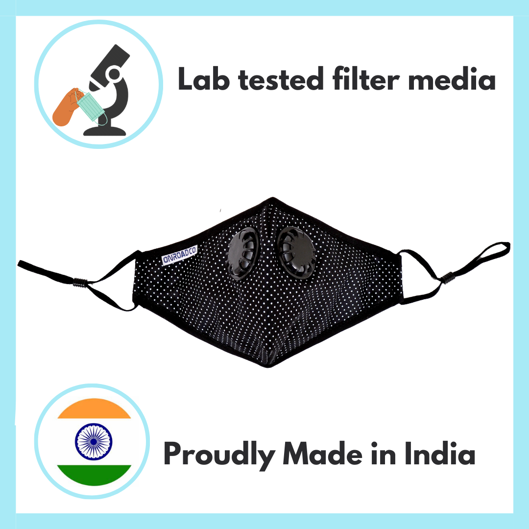 6 Layered Reusable Anti-Pollution Mask (Black with White Dots)