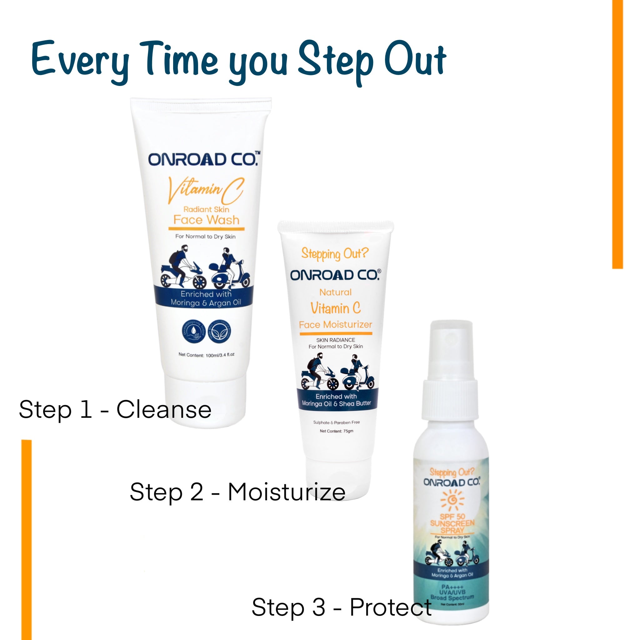 Onroad Co. SPF 50 Sunscreen Spray | Made for Normal to Dry Skin | No White Cast | No Benzophenone | 100% Toxin Free