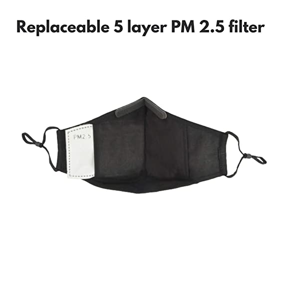 Reusable and Washable Anti Pollution Masks with 4 PM 2.5 Replaceable Filters - Black Color, Large (Ideal for 60-90 kgs body weight)