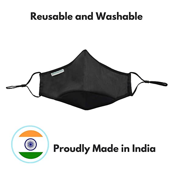 Reusable and Washable Anti Pollution Masks with 2 PM 2.5 Replaceable Filters - Black Color, Large (Ideal for 60-90 kgs body weight)