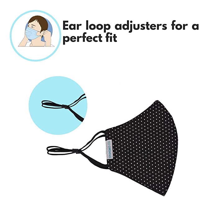 Reusable and Washable 3 Layered Anti Pollution Cloth Mask (Pack of Two) - Black with White Dots