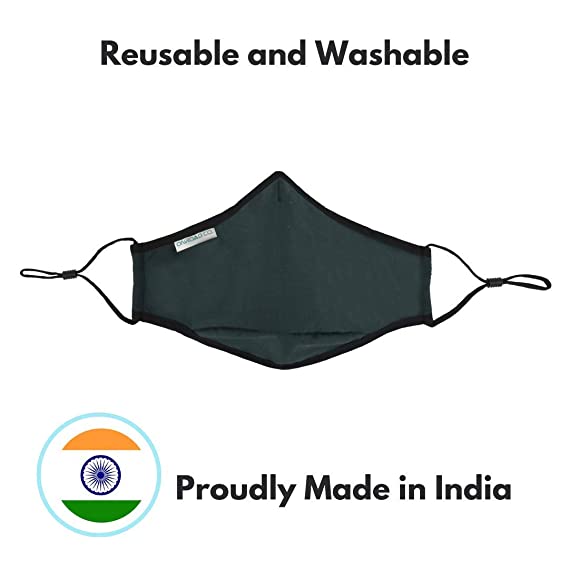 Reusable and Washable Anti Pollution Masks with 2 PM 2.5 Replaceable Filters - Green Color, Large (Ideal for 60-90 kgs body weight)
