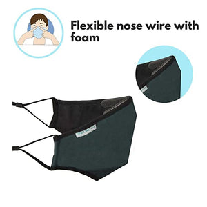 Reusable and Washable Anti Pollution Masks with 4 PM 2.5 Replaceable Filters - Green Color, Large (Ideal for 60-90 kgs body weight)